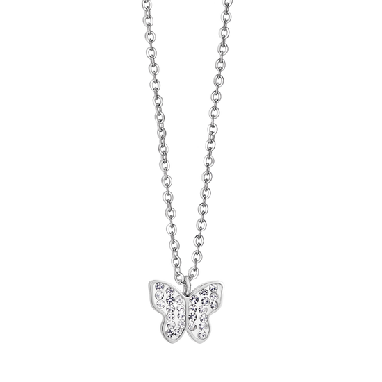 WOMEN'S STEEL NECKLACE WITH BUTTERFLY AND WHITE CRYSTALS