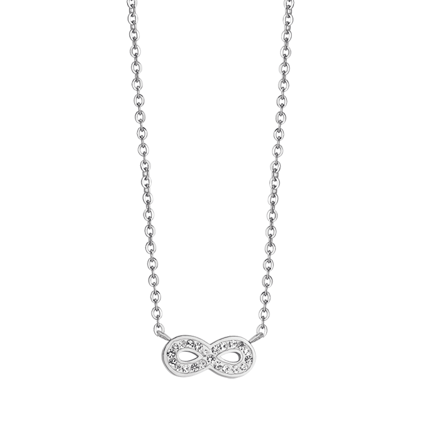 WOMEN'S STEEL NECKLACE WITH INFINITY AND WHITE CRYSTALS