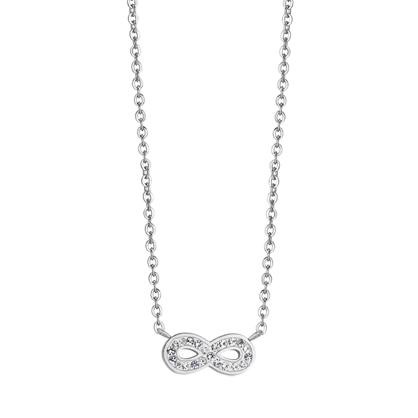 WOMEN'S STEEL NECKLACE WITH INFINITY AND WHITE CRYSTALS