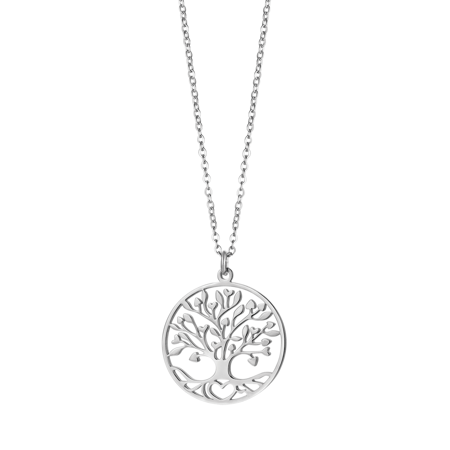 WOMEN'S LONG STEEL NECKLACE WITH TREE OF LIFE