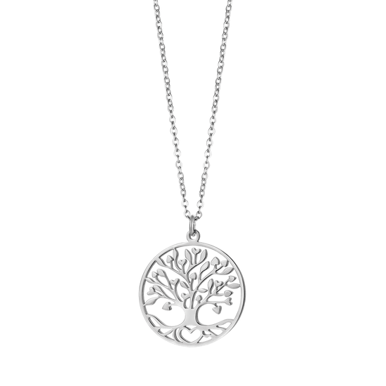 WOMEN'S LONG STEEL NECKLACE WITH TREE OF LIFE