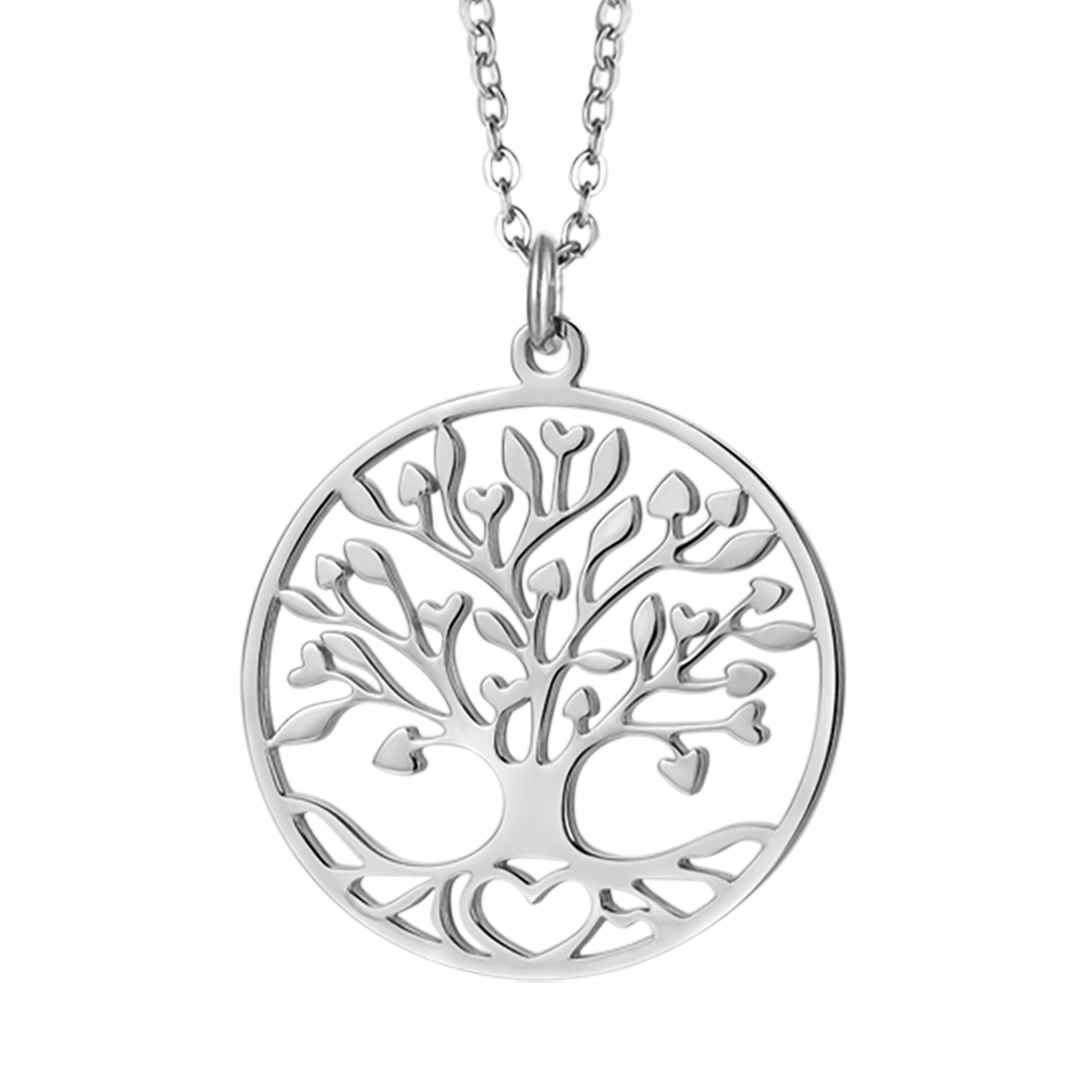 WOMEN'S LONG STEEL NECKLACE WITH TREE OF LIFE