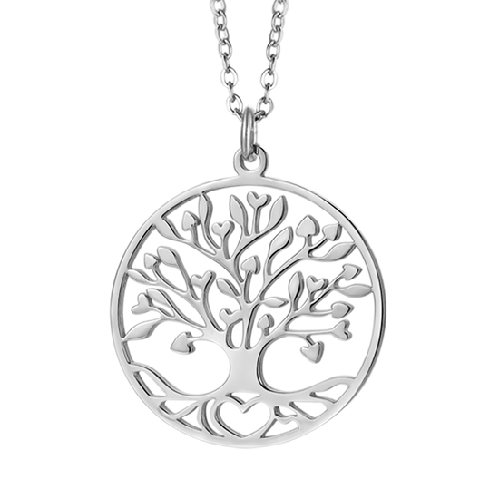 WOMEN'S LONG STEEL NECKLACE WITH TREE OF LIFE