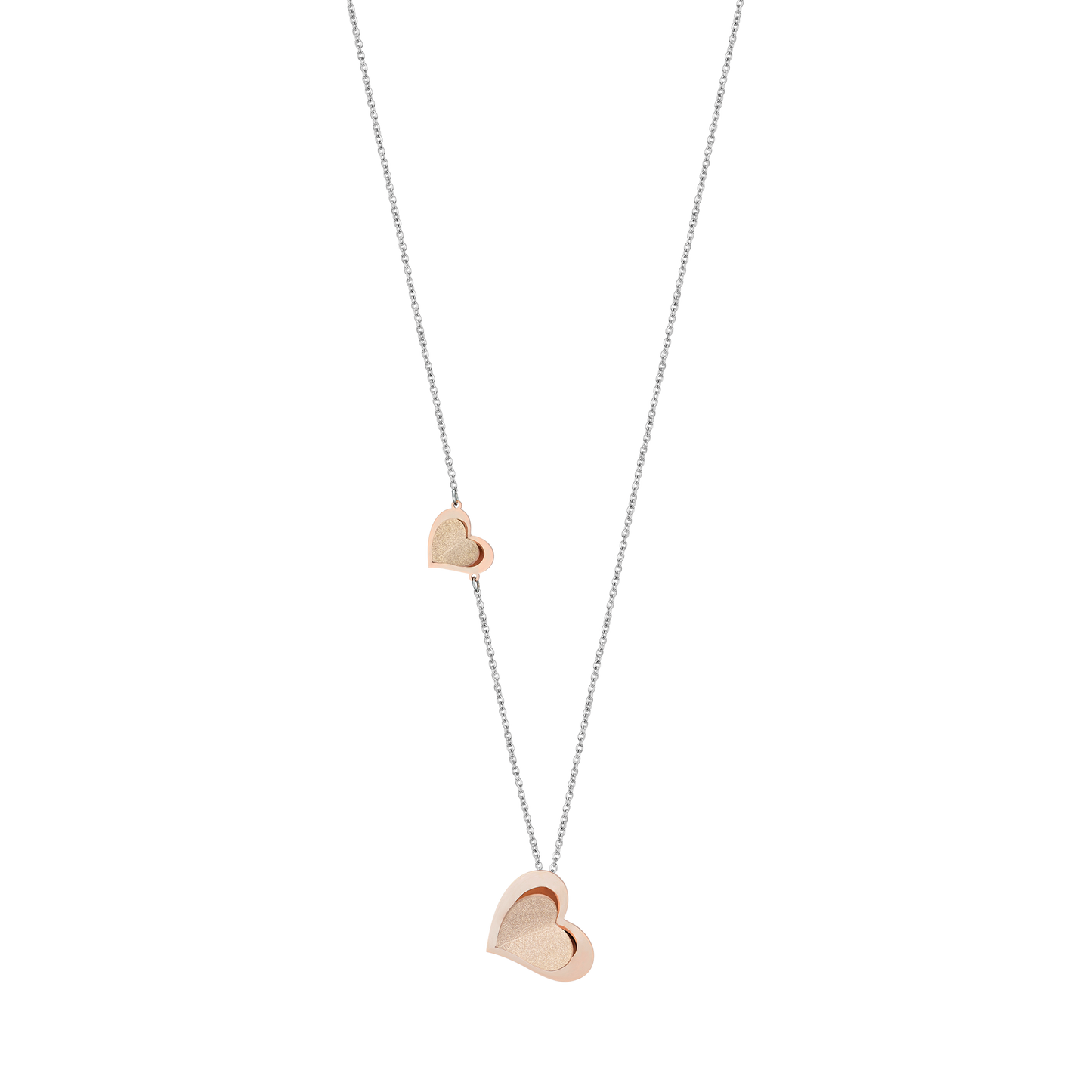 STEEL NECKLACE WITH IP ROSE HEARTS WITH GLITTER ROSE Luca Barra