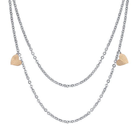 STEEL NECKLACE WITH HEARTS AND GLITTER IP GOLD