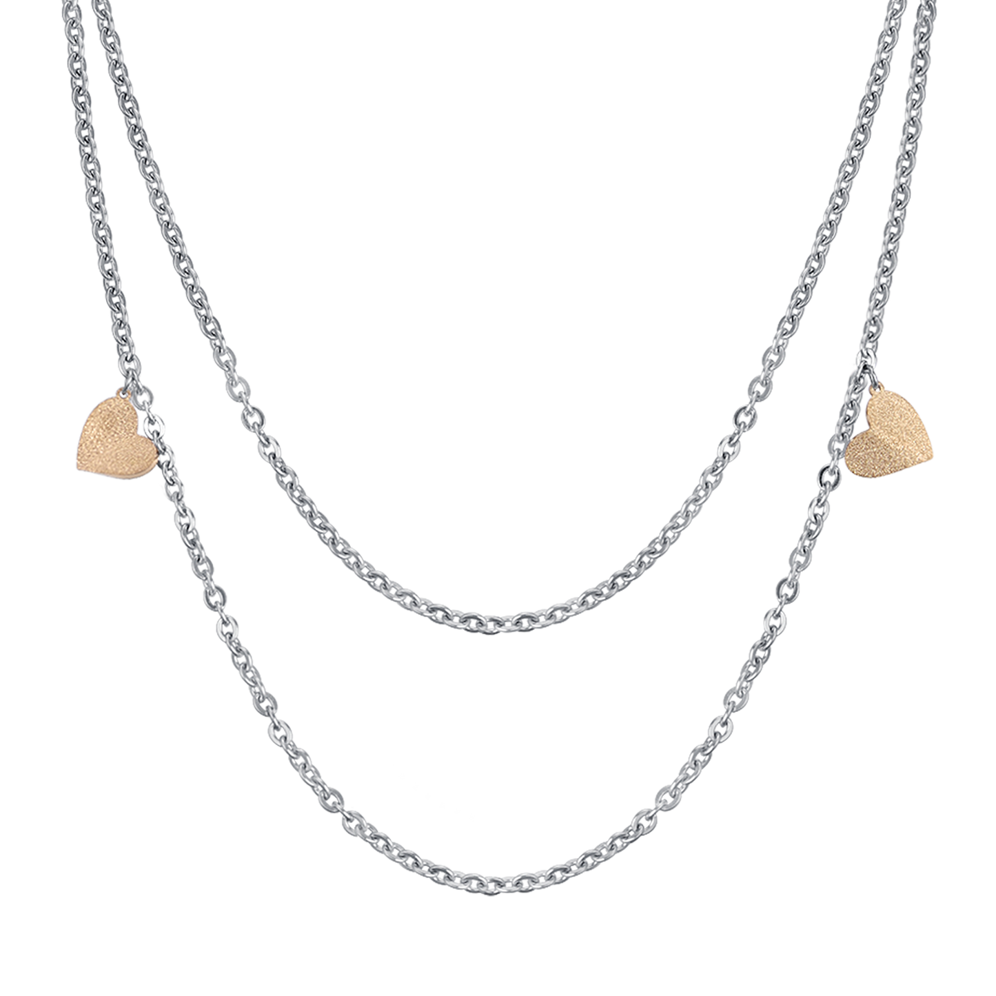 STEEL NECKLACE WITH HEARTS AND GLITTER IP GOLD