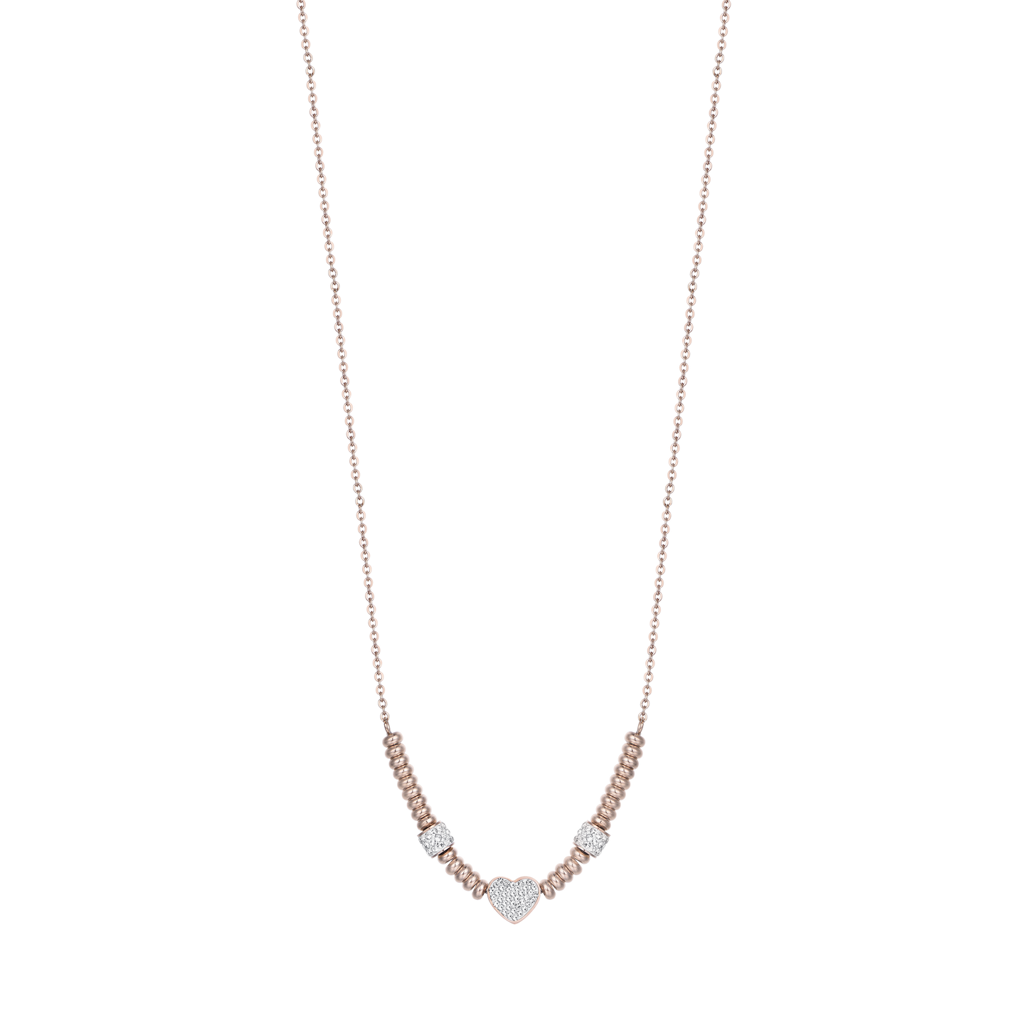 ROSE IP STEEL NECKLACE WITH HEART WITH WHITE CRYSTALS Luca Barra