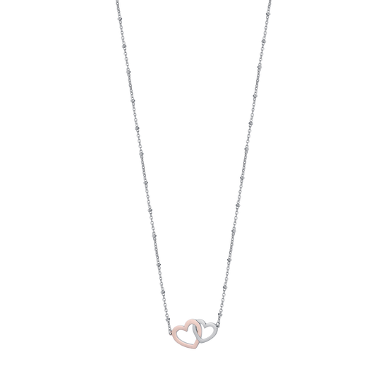 STEEL NECKLACE WITH STEEL HEARTS AND STEEL IP ROSE