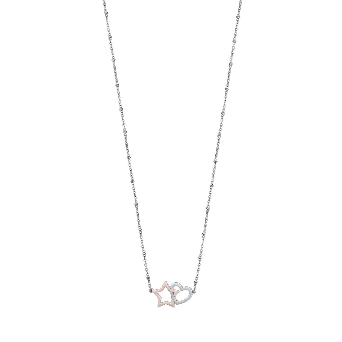 STEEL HEART AND STAR STEEL IP ROSE NECKLACE