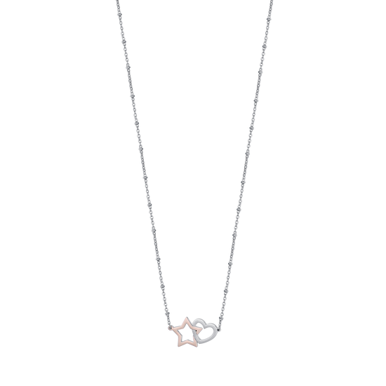 STEEL HEART AND STAR STEEL IP ROSE NECKLACE