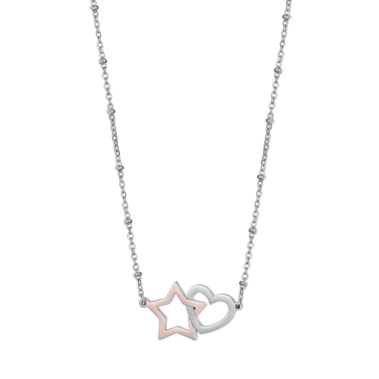 STEEL HEART AND STAR STEEL IP ROSE NECKLACE