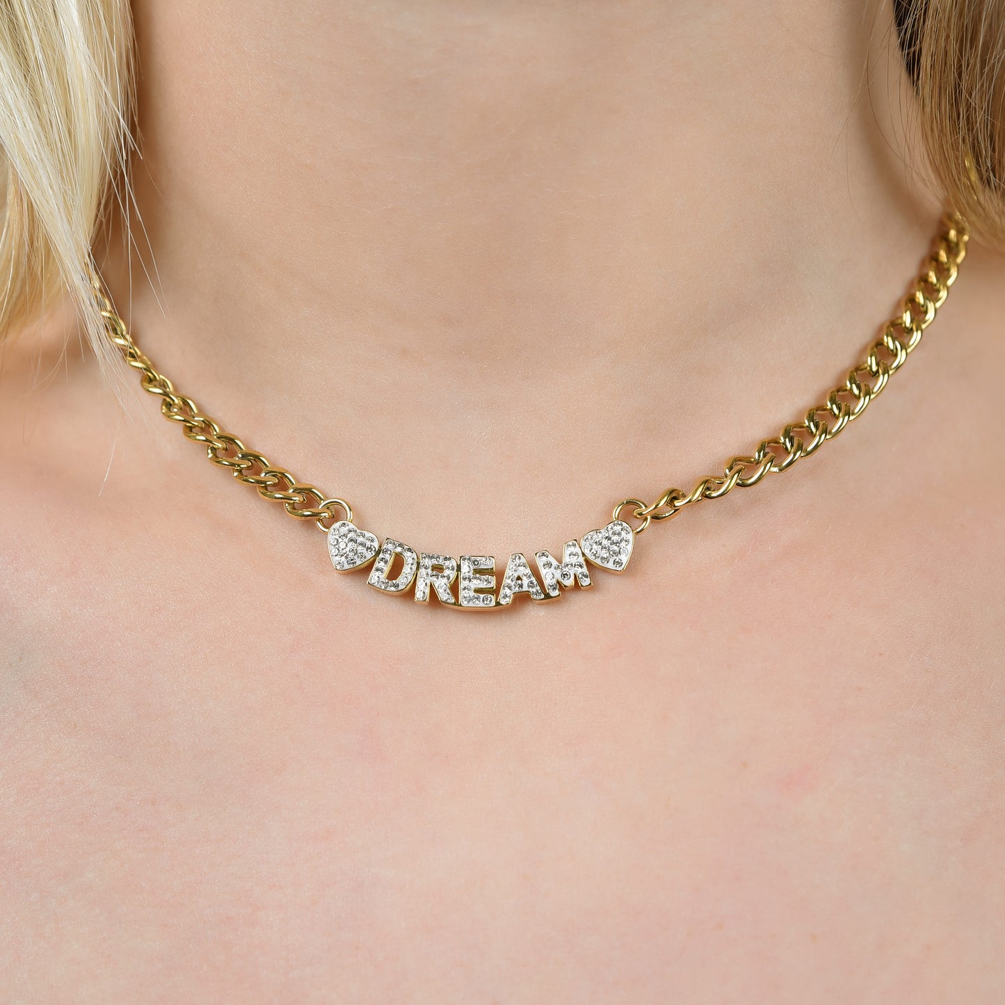 WOMEN'S GOLD STEEL DREAM NECKLACE WITH WHITE CRYSTALS