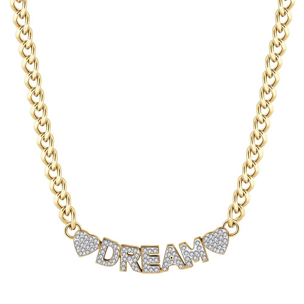 WOMEN'S GOLD STEEL DREAM NECKLACE WITH WHITE CRYSTALS