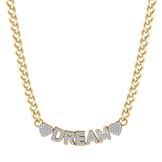 WOMEN'S GOLD STEEL DREAM NECKLACE WITH WHITE CRYSTALS