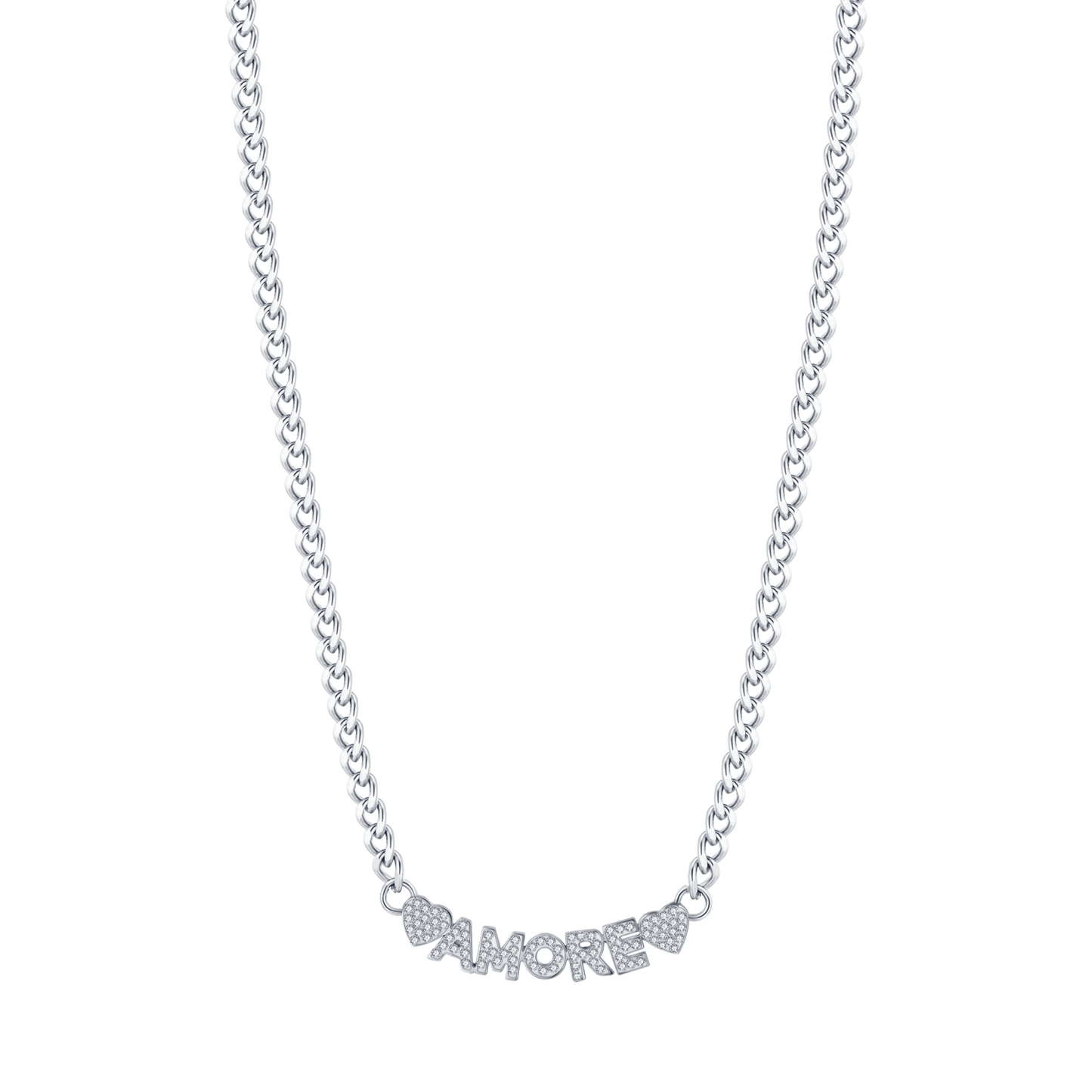 WOMEN'S STEEL LOVE NECKLACE WITH WHITE CRYSTALS