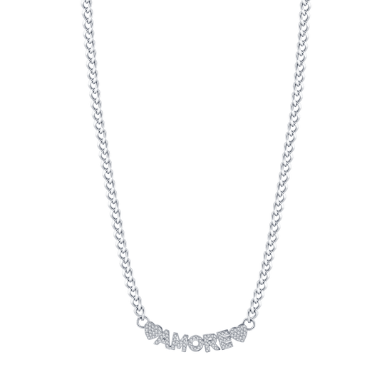 WOMEN'S STEEL LOVE NECKLACE WITH WHITE CRYSTALS