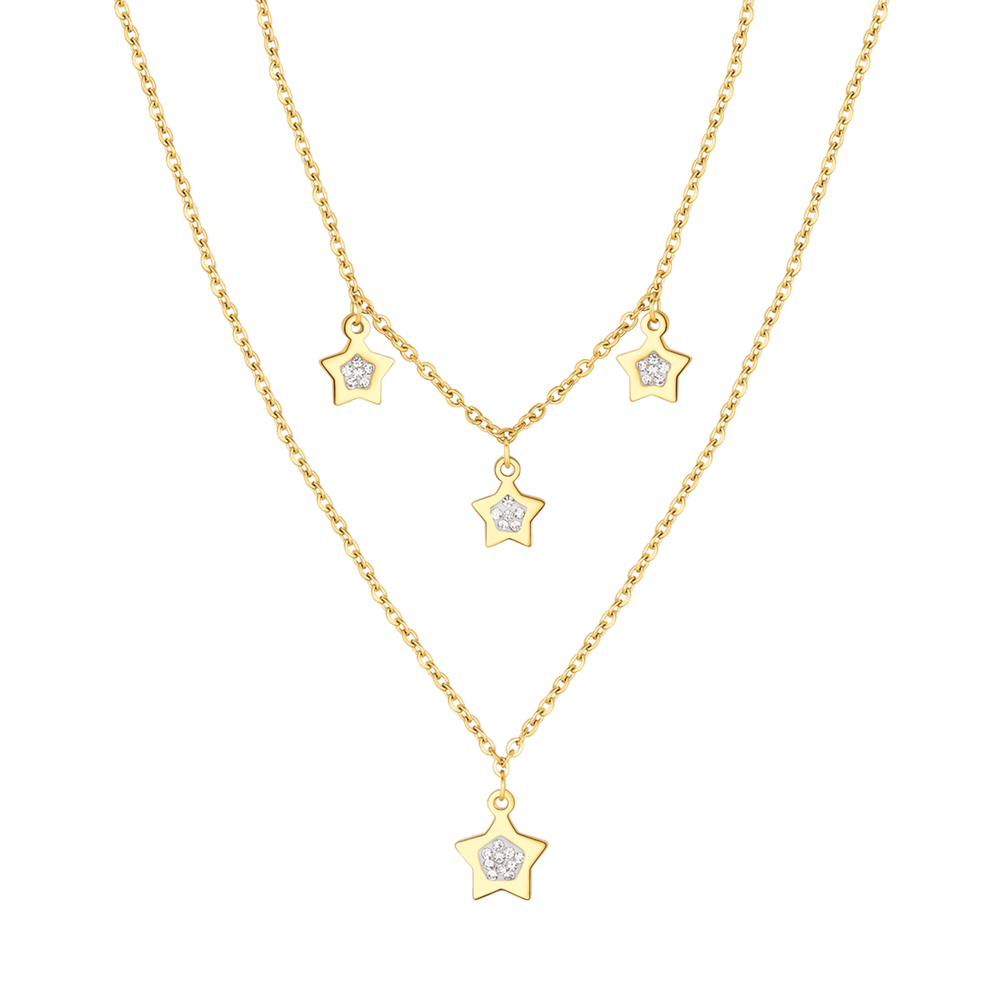 IP GOLD STEEL WOMEN'S NECKLACE WITH STARS AND WHITE CRYSTALS