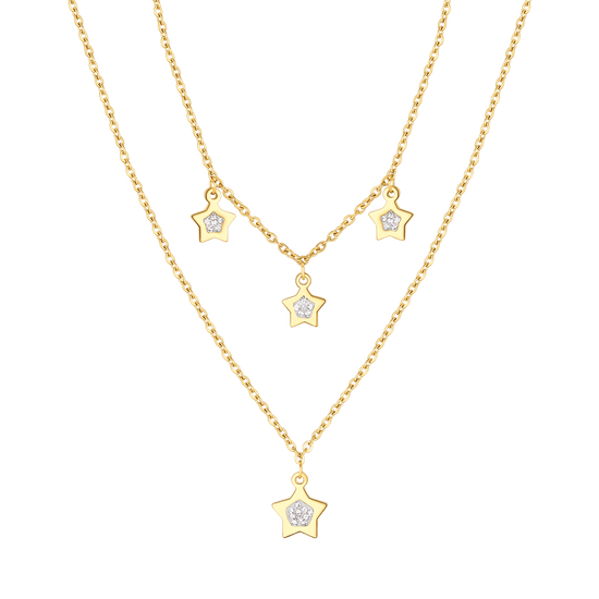 IP GOLD STEEL WOMEN'S NECKLACE WITH STARS AND WHITE CRYSTALS