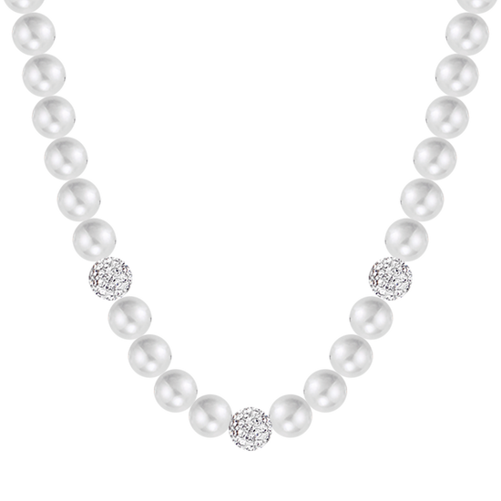 WOMAN PEARL NECKLACE WITH WHITE CRYSTALS