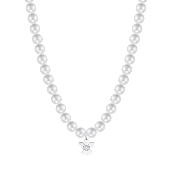 WOMAN WHITE PEARL NECKLACE WITH ANGEL