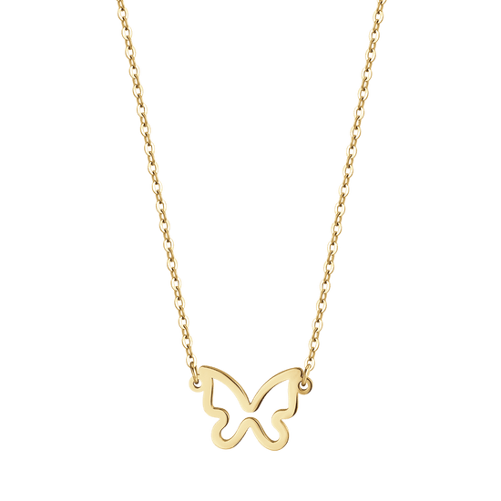 WOMEN'S IP GOLD STEEL NECKLACE WITH GOLD BUTTERFLY