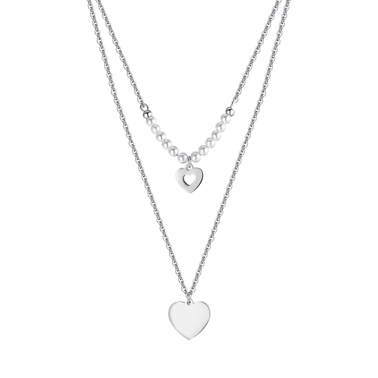 IP GOLD STEEL WOMEN'S NECKLACE WITH HEARTS AND WHITE PEARLS