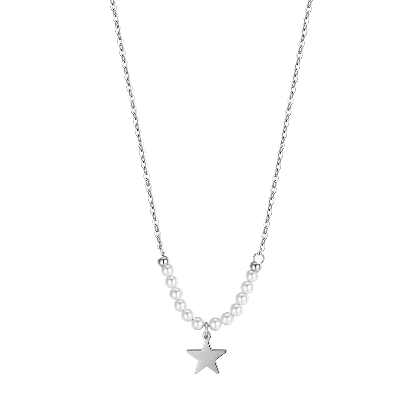 IP GOLD STEEL WOMEN'S NECKLACE WITH STAR AND WHITE PEARLS