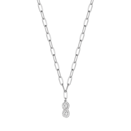 WOMEN'S STEEL NECKLACE WITH INFINITY AND WHITE CRYSTALS AND CHAIN LINK