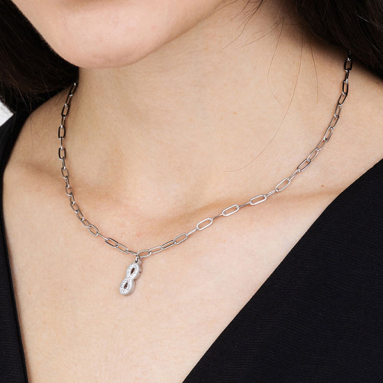 WOMEN'S STEEL NECKLACE WITH INFINITY AND WHITE CRYSTALS AND CHAIN LINK