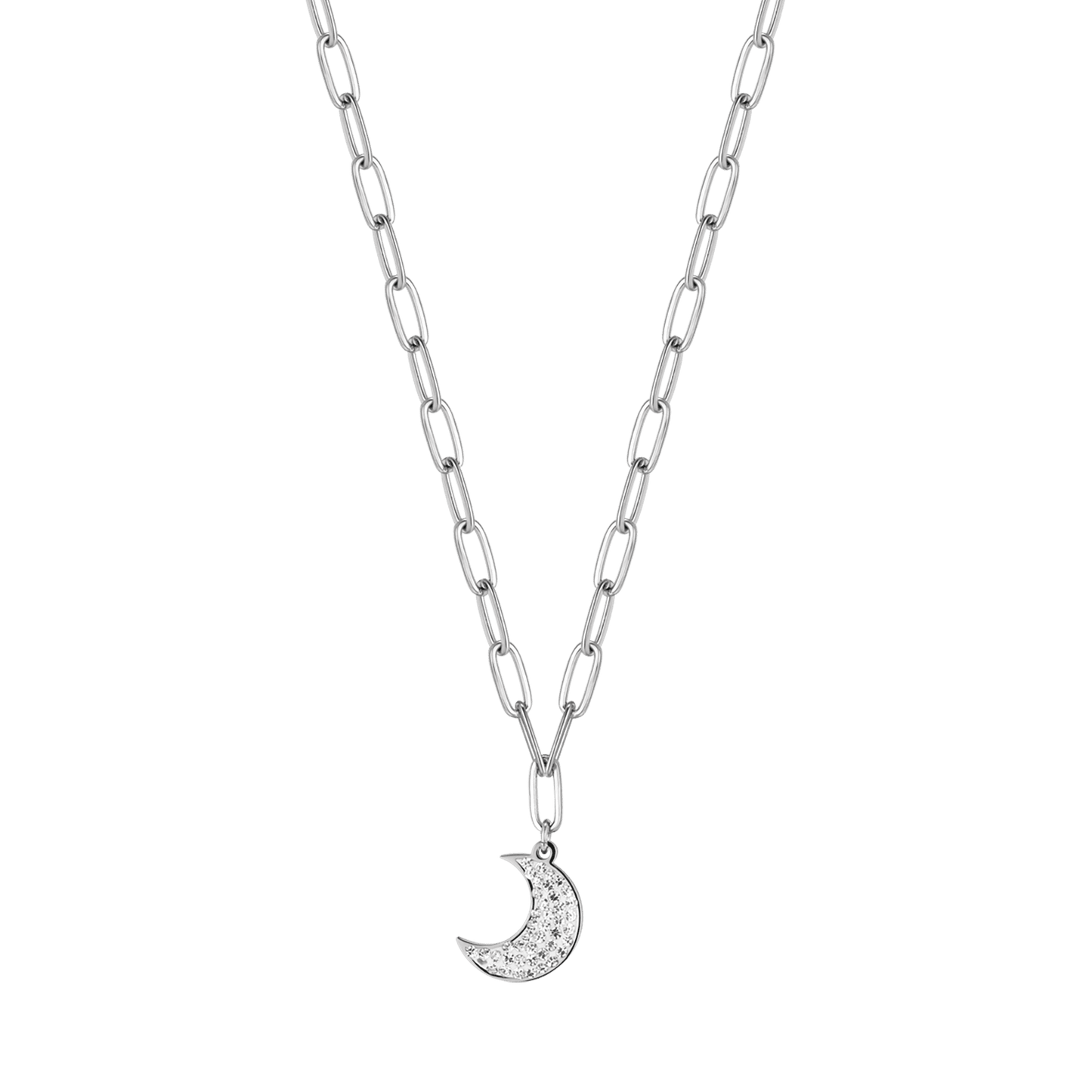 STEEL WOMEN'S NECKLACE WITH MOON AND WHITE CRYSTALS