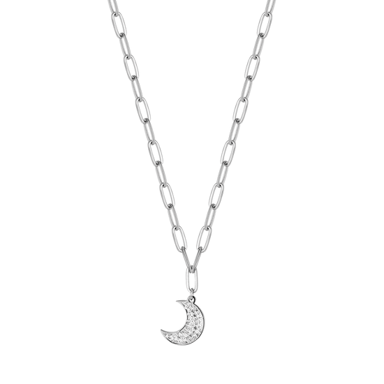 STEEL WOMEN'S NECKLACE WITH MOON AND WHITE CRYSTALS