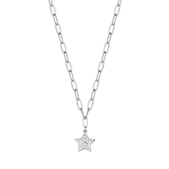 WOMEN'S STEEL NECKLACE WITH STAR AND WHITE CRYSTALS AND CHAIN LINK