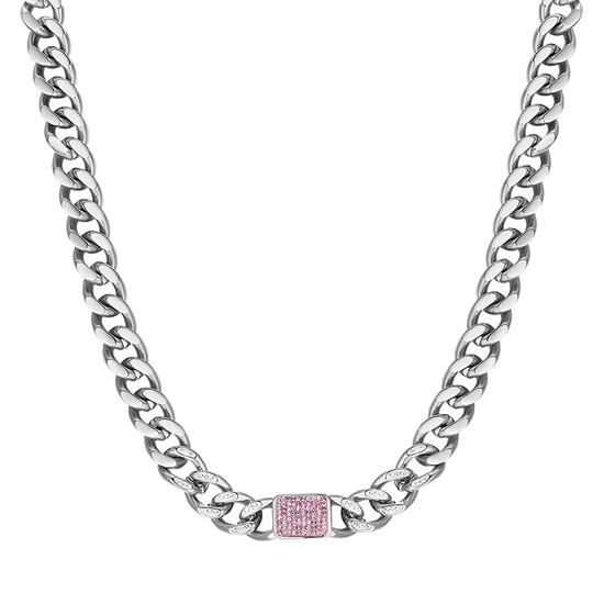 STEEL WOMEN'S NECKLACE WITH FUCHSIA CRYSTALS