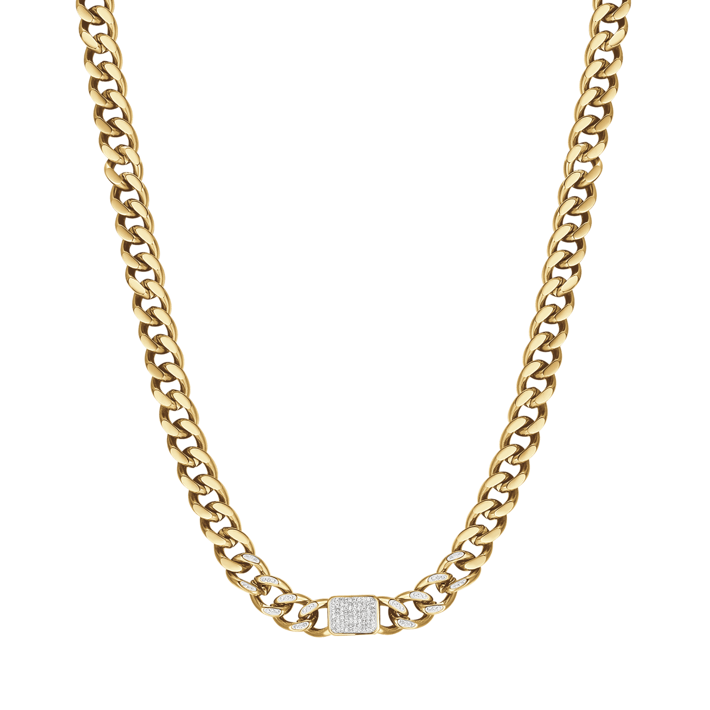 IP GOLD STEEL WOMEN'S NECKLACE WITH WHITE PENDANT CRYSTALS AND CHAIN LINK