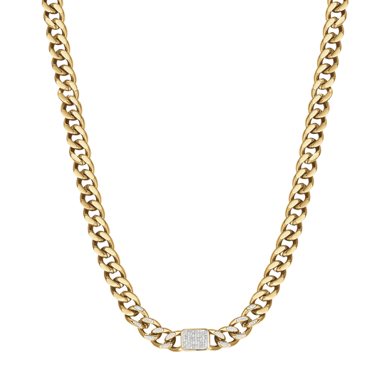 IP GOLD STEEL WOMEN'S NECKLACE WITH WHITE PENDANT CRYSTALS AND CHAIN LINK