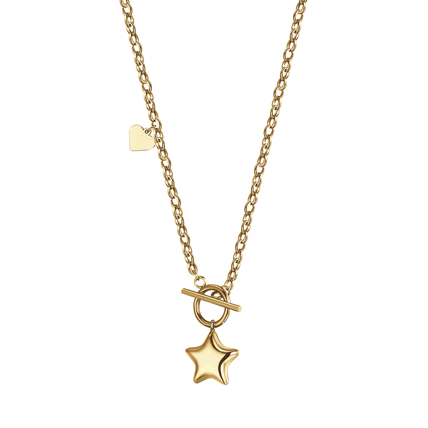 IP GOLD STEEL WOMEN'S NECKLACE WITH STAR AND HEART