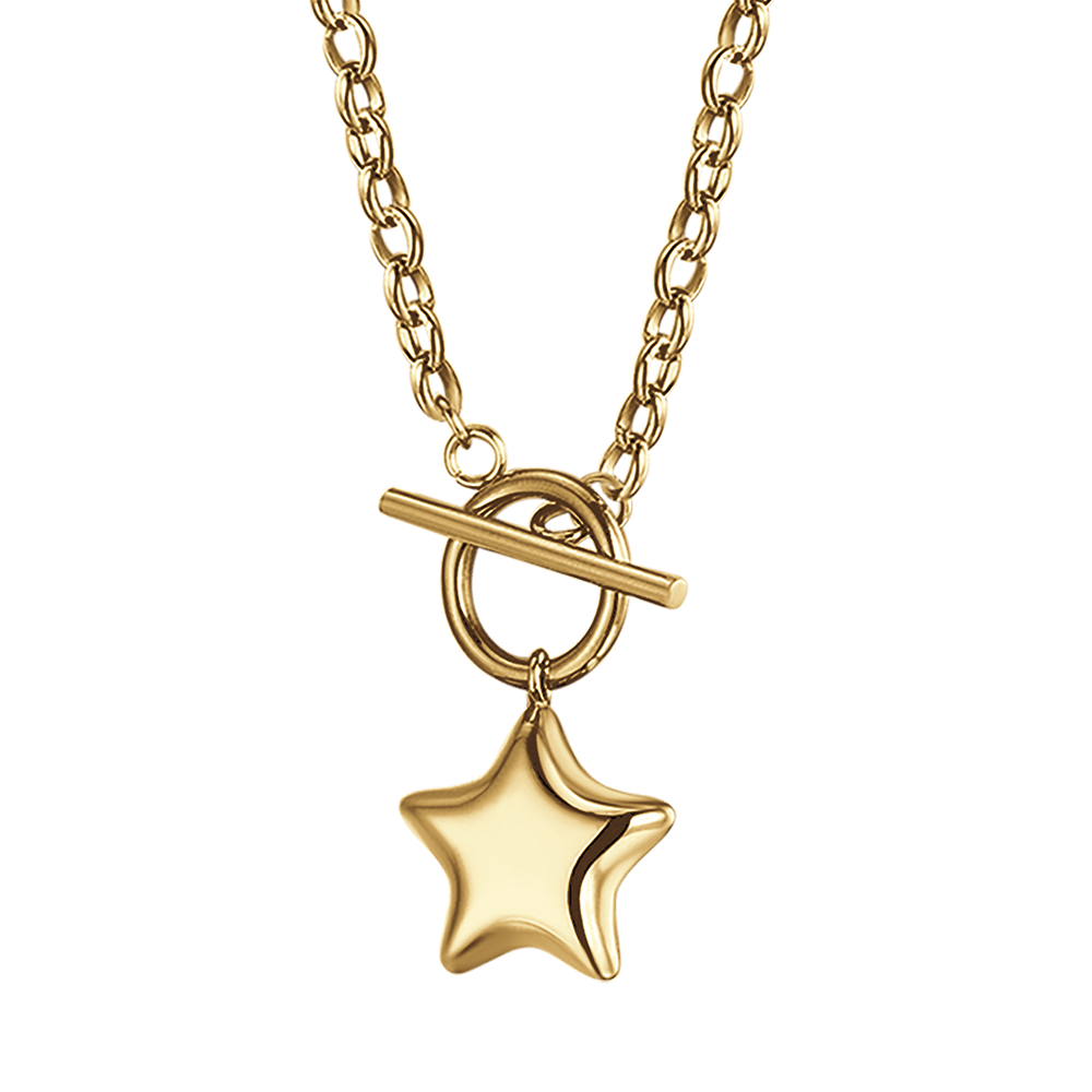 IP GOLD STEEL WOMEN'S NECKLACE WITH STAR AND HEART