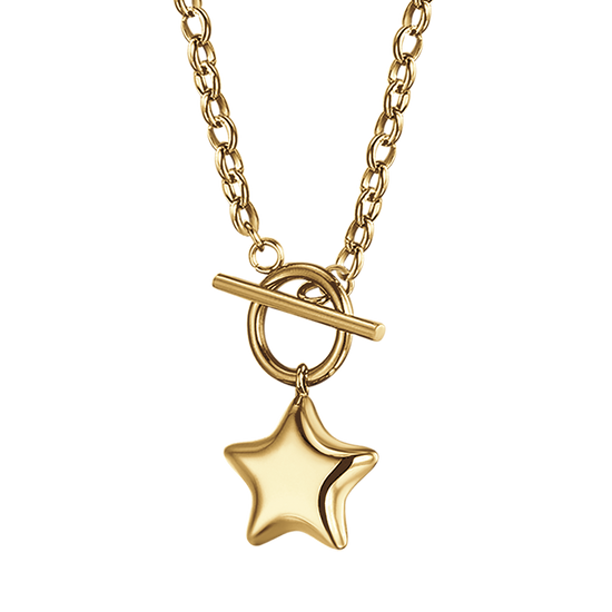 IP GOLD STEEL WOMEN'S NECKLACE WITH STAR AND HEART