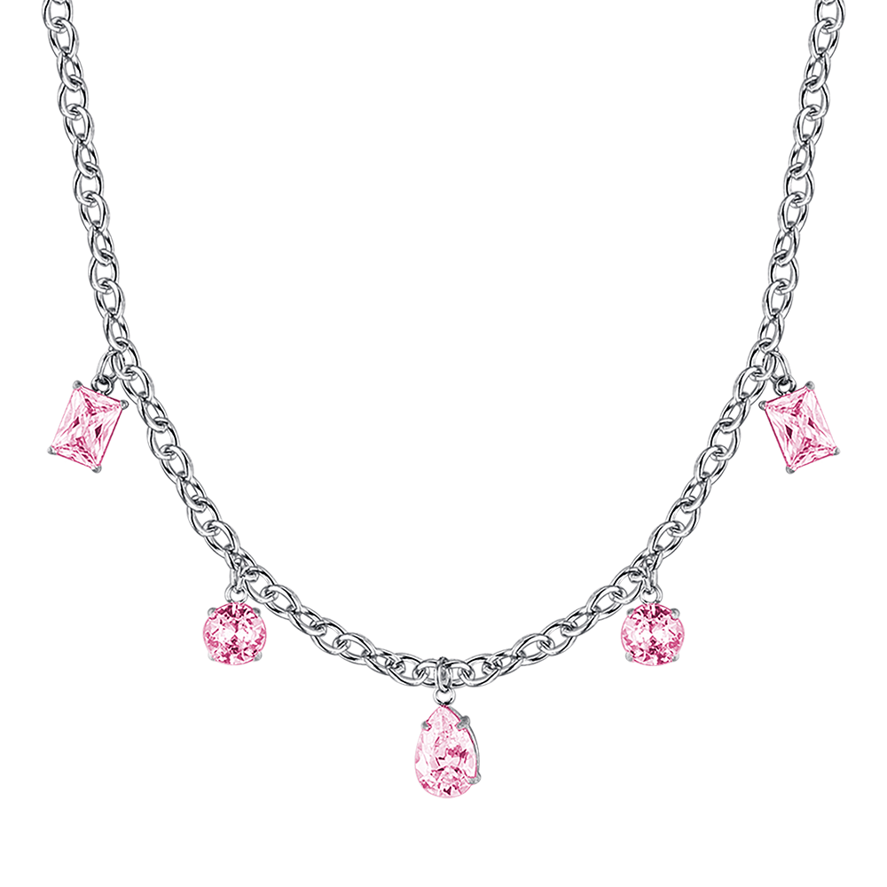 WOMAN'S NECKLACE IN IP GOLD STEEL WITH FUCHSIA CRYSTALS Pendants Luca Barra