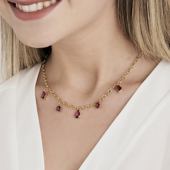 WOMAN'S NECKLACE IN IP GOLD STEEL WITH FUCHSIA CRYSTALS Pendants Luca Barra