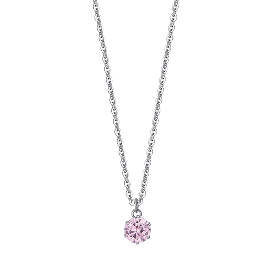 WOMEN'S STEEL NECKLACE WITH PINK CRYSTAL