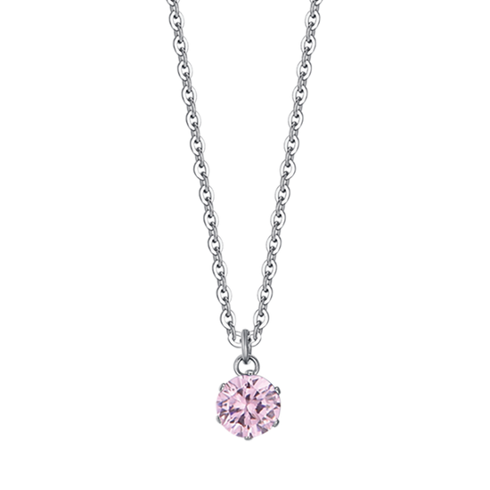 WOMEN'S STEEL NECKLACE WITH PINK CRYSTAL