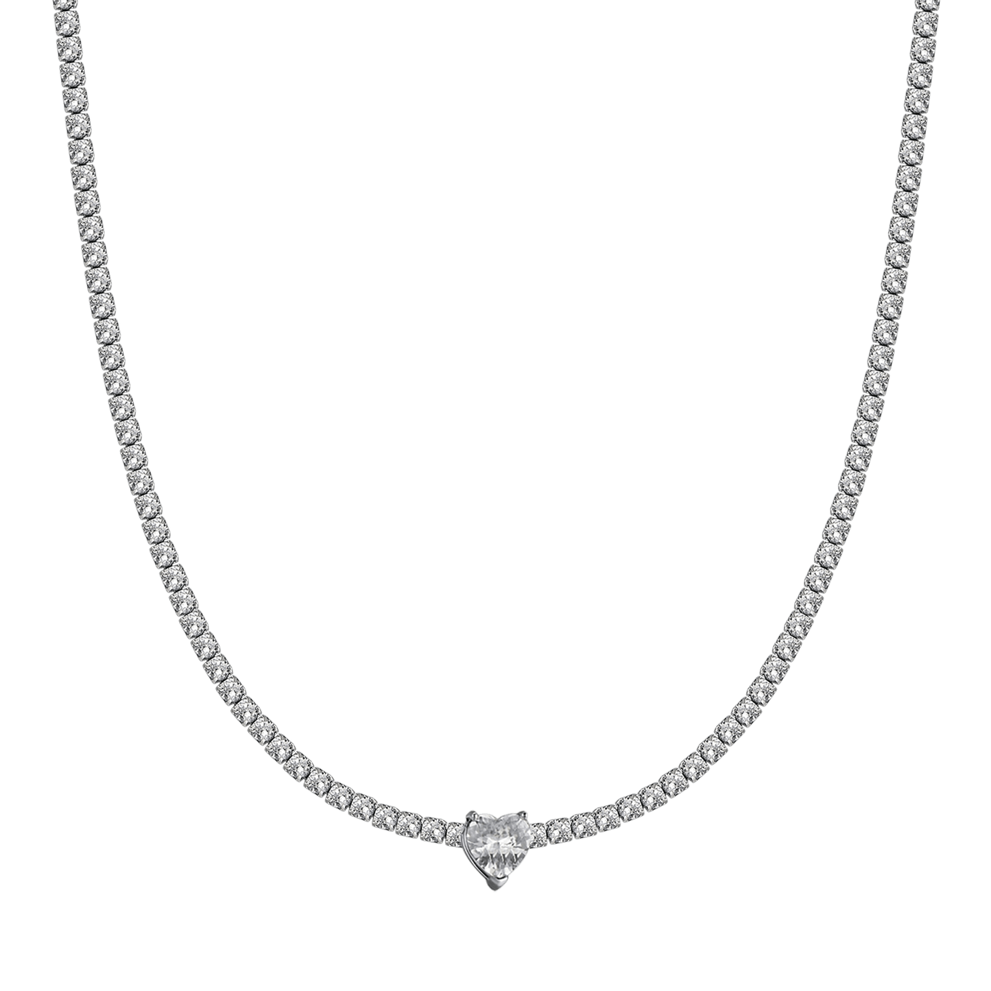 WOMEN'S STEEL NECKLACE WITH WHITE CRYSTALS AND CRYSTAL HEART