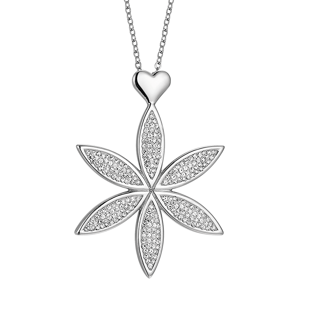 WOMEN'S LONG STEEL NECKLACE WITH FLOWER OF LIFE AND HEART