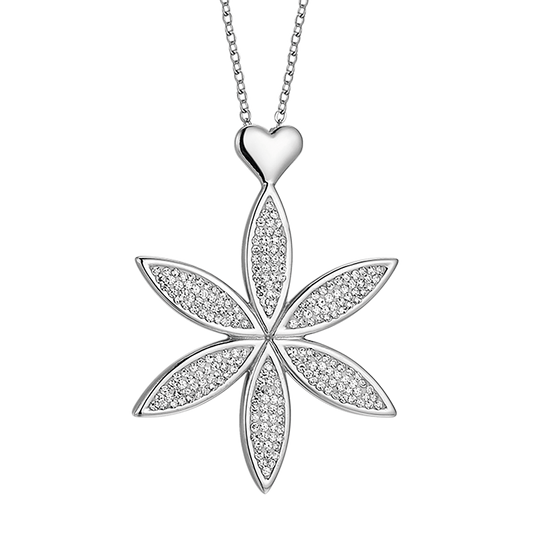 WOMEN'S LONG STEEL NECKLACE WITH FLOWER OF LIFE AND HEART