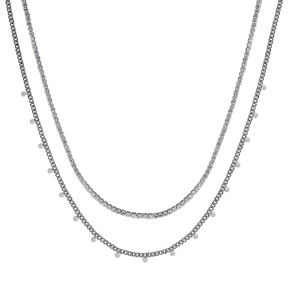 WOMEN'S STEEL NECKLACE WITH WHITE CRYSTALS