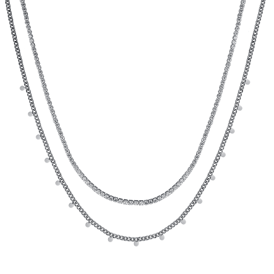 WOMEN'S STEEL NECKLACE WITH WHITE CRYSTALS