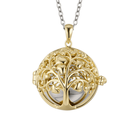 STEEL ANGEL CALL NECKLACE WITH IP GOLD METAL TREE OF LIFE