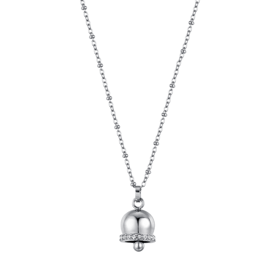 WOMEN'S STEEL BELL NECKLACE WITH WHITE CRYSTALS