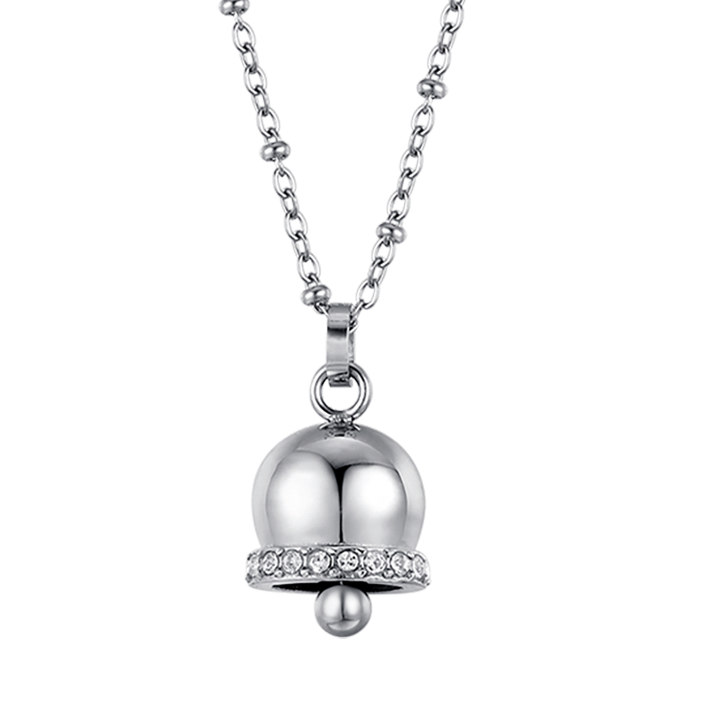 WOMEN'S STEEL BELL NECKLACE WITH WHITE CRYSTALS